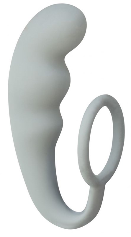 Серое эрекционное кольцо с анальным стимулятором Mountain Range Anal Plug - фото 141152