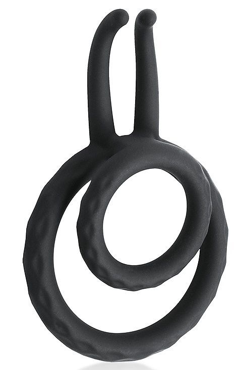 Черное двойное эрекционное кольцо с усиками - фото 141361