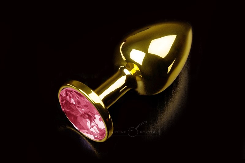 Золотистая анальная пробка с рубиновым кристаллом, 7х3 см - фото 142099