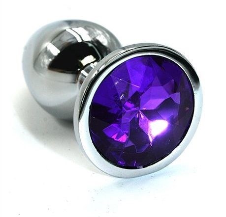 Серебристая анальная пробка с фиолетовым кристаллом, 6х2,8 см - фото 144046