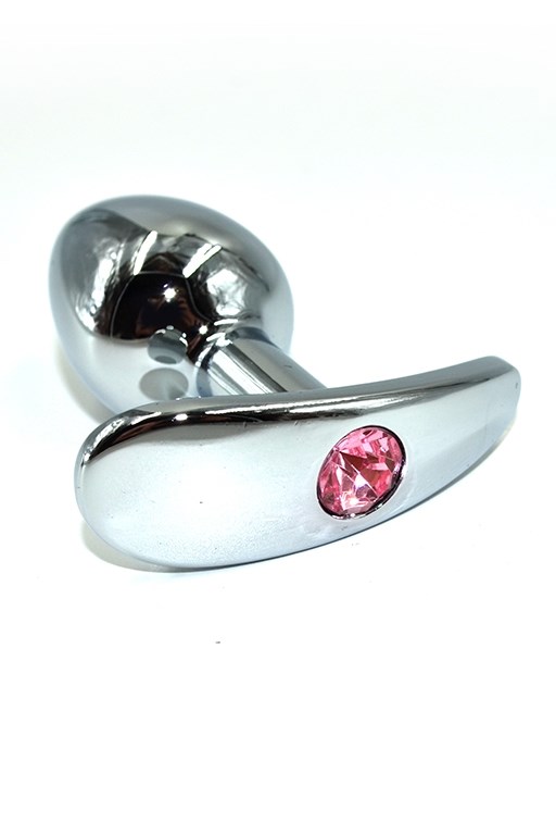 Серебряная анальная пробка для ношения с нежно-розовым кристаллом (Small) - фото 147823