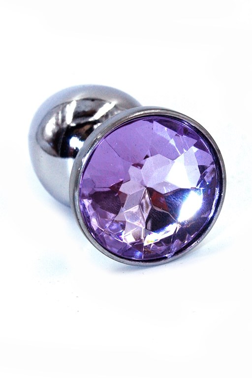 Серебряная анальная пробка с нежно-фиолетовым кристаллом (Small) - фото 149831