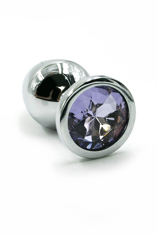 Серебристая анальная пробка со светло-фиолетовым кристаллом (Small) - фото 149833