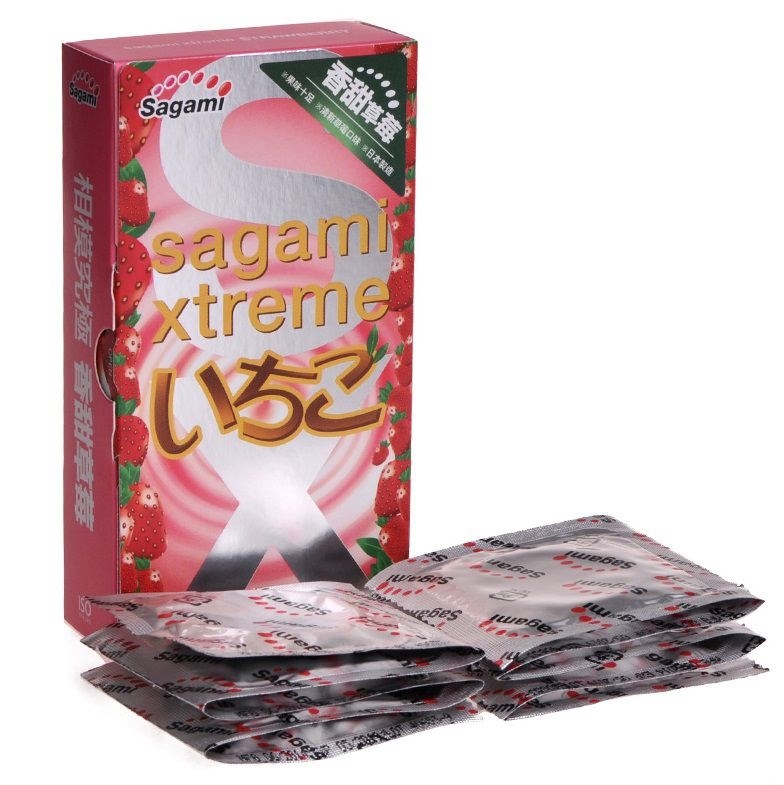 Презервативы SAGAMI Xtreme Strawberry 10шт. латексные со вкусом клубники - фото 150114
