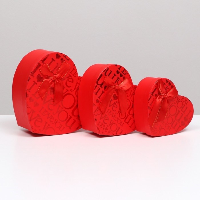 Набор коробок 3 в 1 сердца, красный, I Love You, 21 х 19 х 9 - 15.5 х 14 х 6 см - фото 152738