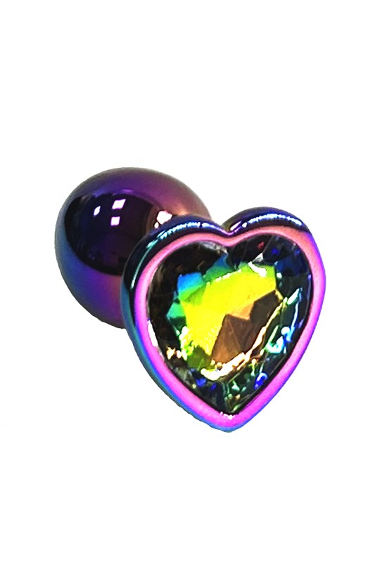 Анальная пробка из алюминия с кристаллом в форме сердца цвета неохром(Small) - фото 163203
