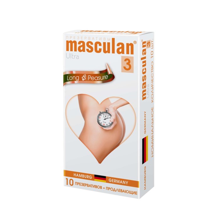 Презервативы Masculan Ultra 3 Кольца и пупырышки с анестетиком (Long Pleasure), 10 шт - фото 164356