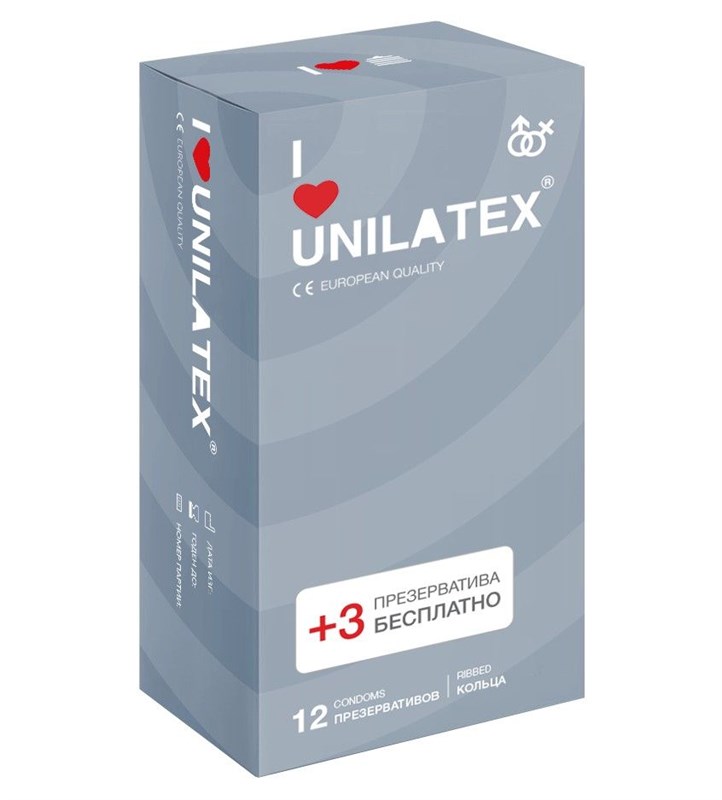 Презервативы с рёбрами Unilatex Ribbed - 12 + 3 шт. Unilatex Ribbed №12 + №3 - фото 168160