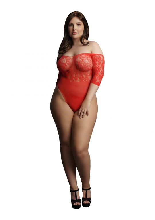 Боди со стразами на рукавах Presents Rhinestone Body (красный) - Plus size DCH005REDOSX - фото 168857
