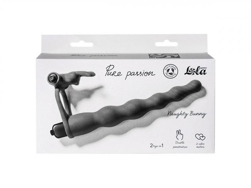 Вибронасадка для двойного проникновения Pure Passion Bunny Black 1202-01lola - фото 176621