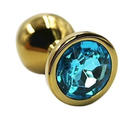 Золотистая анальная пробка с голубым кристаллом, 6х2,8 см KLAL005SG - фото 181534