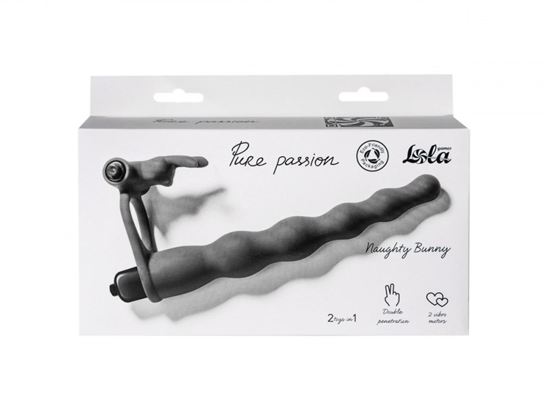 Вибронасадка для двойного проникновения Pure Passion Bunny Black 1202-01lola - фото 185450