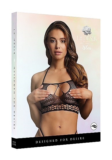 Черный укороченный топ с бретелькой через шею BLS006BLKOS - фото 187850