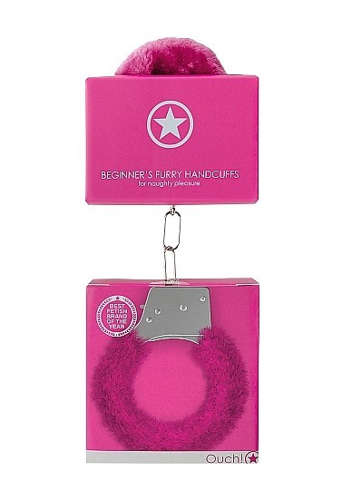 Металлические наручники с меховой обивкой Beginner's Handcuffs Furry OU002PNK - фото 190520