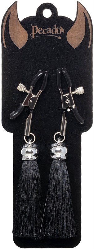 Зажимы на соски Pecado BDSM, «Прищепки», с кисточками из шелка, металл, черные УТ-00003043
