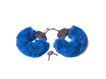 Шикарные наручники с пушистым мехом синие