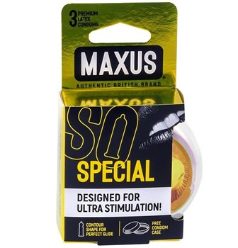 Презервативы с точками и рёбрами MAXUS Special - 3 шт (в пластиковом кейсе)