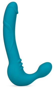 Бирюзовый безремневой страпон с вибропулей Luna Strapless Silicone Dildo - 22,86 см