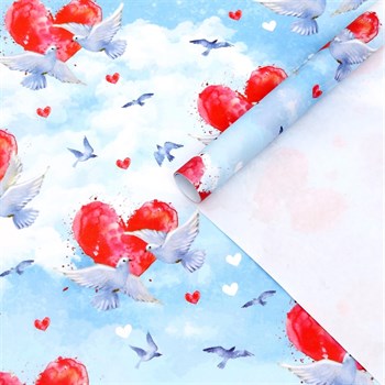 Бумага упаковочная крафтовая, "Любовь и голубь", 50 х 70 см