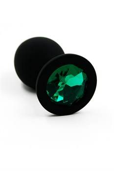 Анальная пробка из силикона с  изумрудным стразом dark green, 7х3,5 см KL-S010M