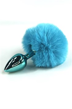 Голубая анальная пробка с голубым заячьим хвостиком (Small) AP-AL001UV-R8-BLU