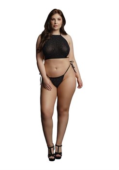 Черный топ и трусики со стразами Festive Rhinestone Top and Thong - Plus size DCH001BLKOSX