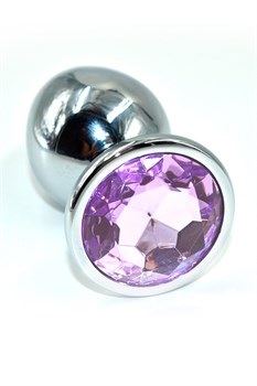 Серебряная анальная пробка с нежно-фиолетовым кристаллом, 10х4,6 см AP-AL001-LLP