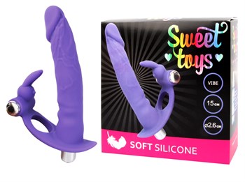 Фиолетовое виброкольцо с отростком Sweet Toys ST-40172-5