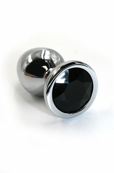Серебряная анальная пробка с черным кристаллом (Small) KL-AL007S