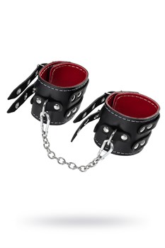 Черные оковы из натуральной кожи с красной подкладкой Pecado BDSM 02132