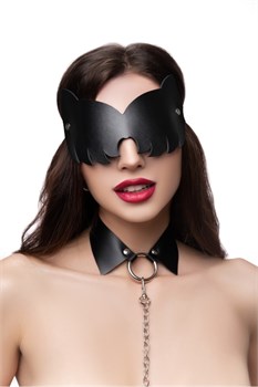 Маска Pecado BDSM, с ушками кошки закрытая, натуральная кожа, чёрная 07512