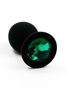 Анальная пробка из силикона с  изумрудным стразом dark green, 7х3,5 см KL-S010M