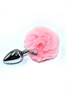 Серебристая анальная пробка с розовым заячьим хвостиком (Small) - фото 147820
