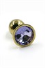 Золотистая анальная пробка со светло-фиолетовый кристаллом (Small) - фото 150390